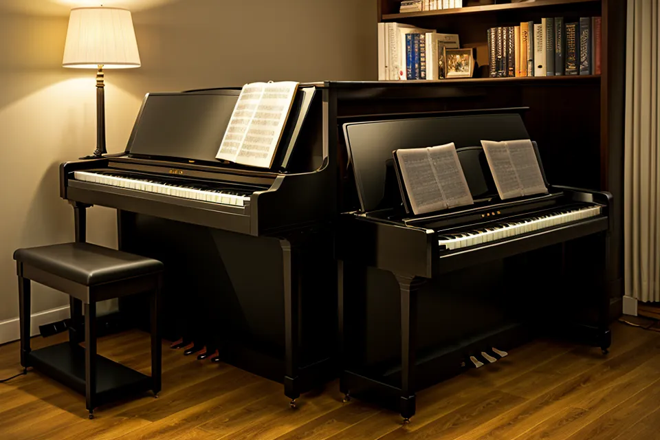 Ein platzsparendes Digitalpiano in einer kleinen Wohnung mit Kopfhörern.