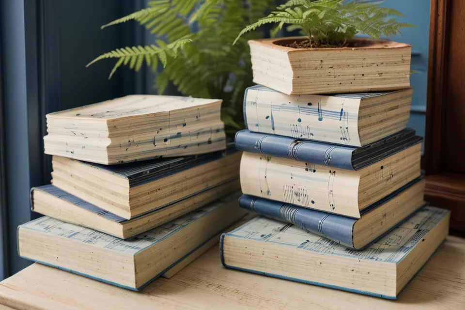 Blaue Henle-Urtext-Notenhefte, sicher verstaut auf einem hohen Regalbrett bei der Noten-Organisation.