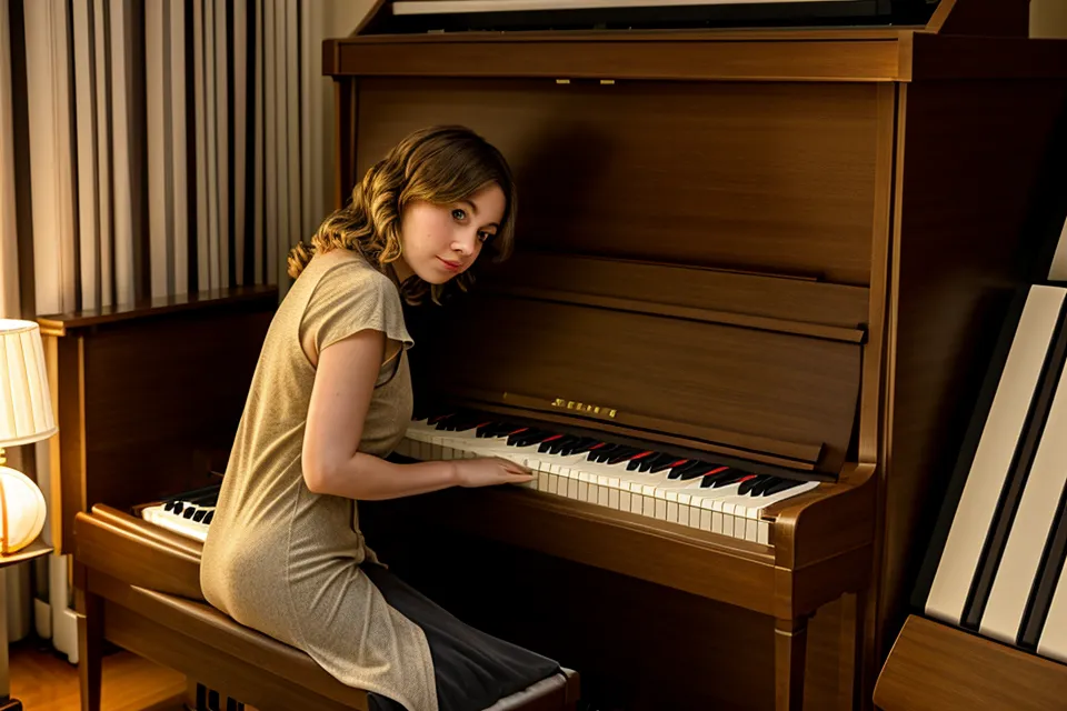 Tablet mit einem Online-Klavierkurs auf dem Notenständer eines Digitalpianos