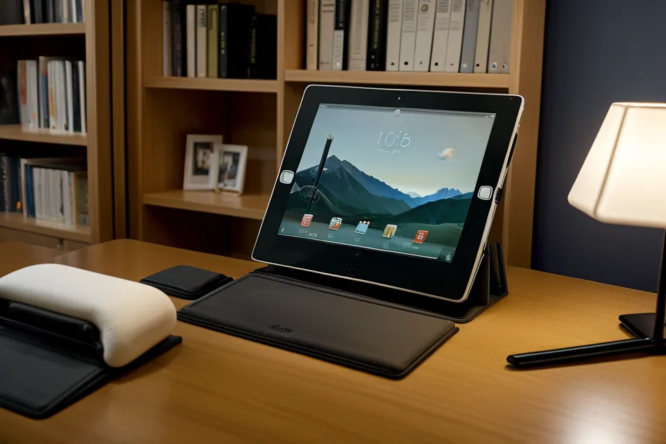 Ein Tablet mit einem Online-Klavierkurs auf dem Notenständer eines Pianos.