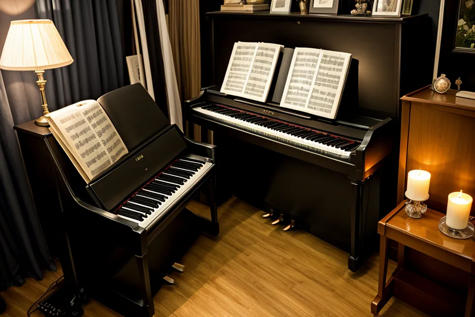 Blick auf die Hände einer Klavierspielerin am digitalen Piano bei warmem Abendlicht.