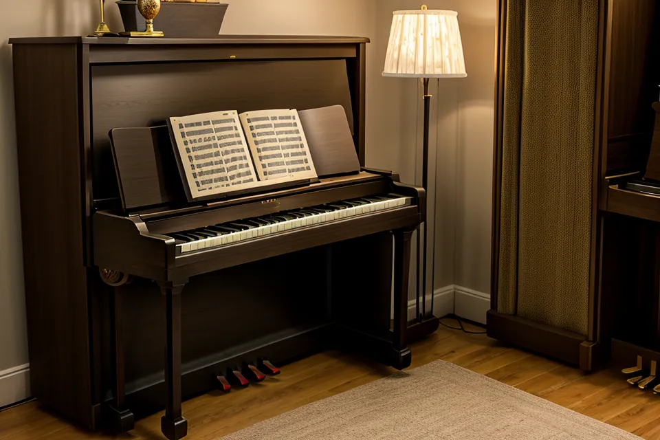 Nahaufnahme von altem, vergilbtem Notenpapier eines Chopin-Stücks auf einem Notenständer.